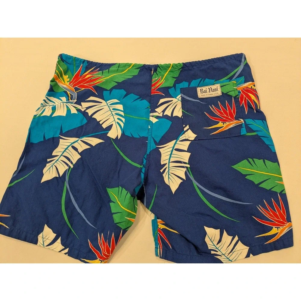 Vtg Kai Nani Shorts Men 37 Hawaiian Floral Bermuda Swim Trunks Drawstring Hawaii